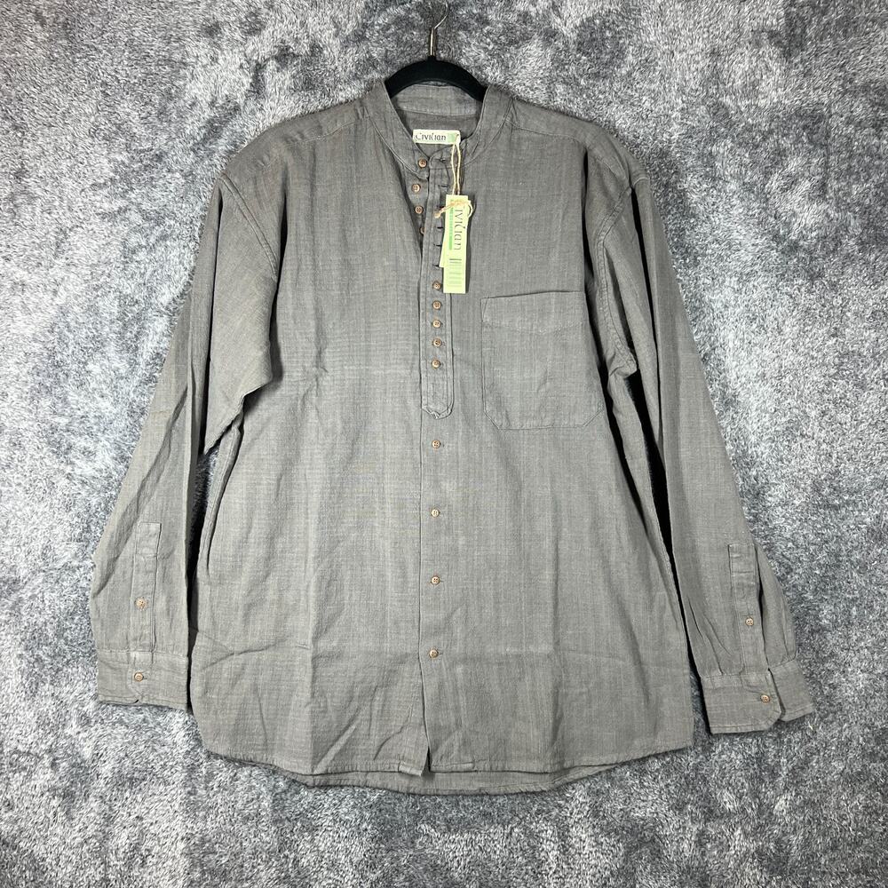 Civilian Heritage Irish Grandfather Shirt Mens Small Gray Natural Cotton Linen